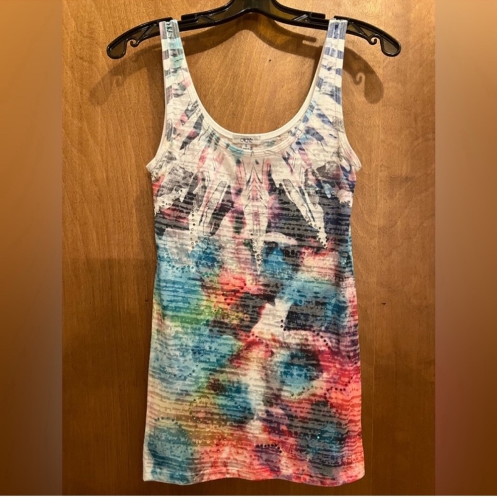 Cache Blue and Pink Burnout Tank Top